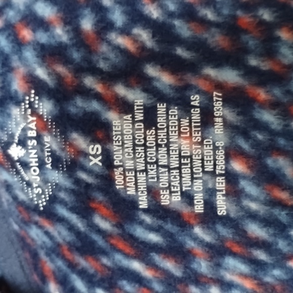 •St. John’s Bay Active Polka Dot confetti Blue V-Neck Fleece Pullover Sweatshirt - Picture 5 of 5